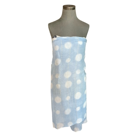 NWT Cover Up Roffe Dot Print Sarong Blue White Sheer Scarf Wrap Sarong Shawl - Picture 5 of 10